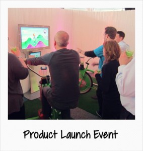 product launch event with smoothie bikes